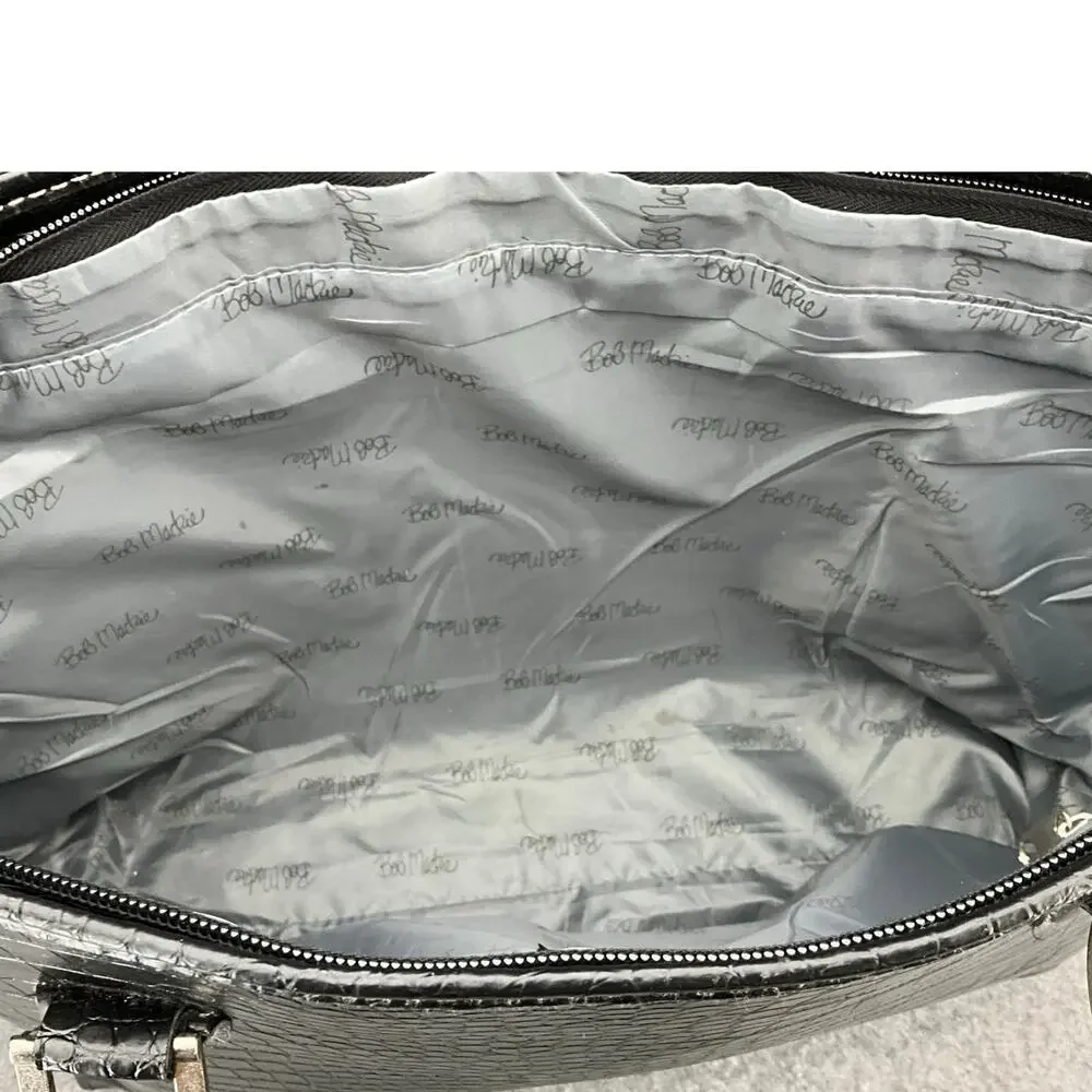 Bob Mackie Large Black Croc Print Vegan Faux Leather Top Handle Tote Bag Purse